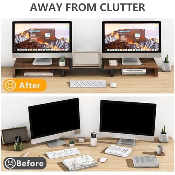 TAVR Dual Monitor Stand Riser, Computer Monitor Stands for 2 Monitors, Extra Long Multifunctional Desktop Organizer Riser for Computer, Laptop, PC, Printer, TV, Max 43.3" Length, Rustic Brown