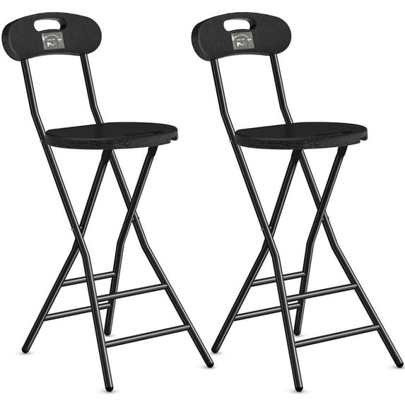 RTVR Folding Stool, 2 Pack 24 inch Folding Bar Stool with Backrest and Handle,Collapsible Round Folding Counter Height Stool Chair for Camping Kitchen, Foldable Stools for Adults Up to 450lbs.