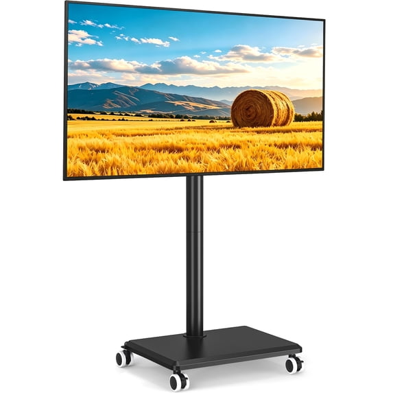 TAVR Furniture 32 to 60 inch Mobile TV Cart Stand, Tall Floor Rolling TV Stand with Swivel Mount, Height Adjustable Black