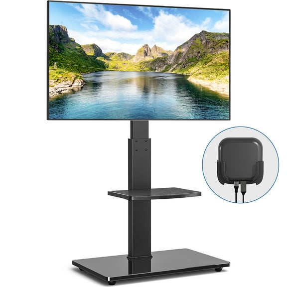 TAVR Furniture Floor TV Stand with Swivel Mount for 32-70 inch Flat Screens, Modern Black Corner TV Stand with Adjustable Shelf