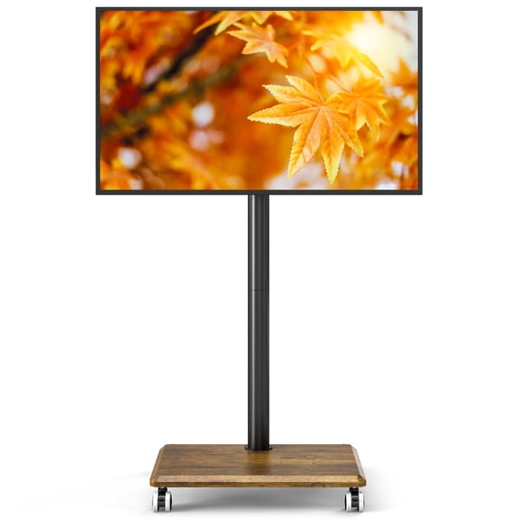 TAVR Furniture Mobile Swivel TV Stand for 32-60 inch TVs, Height Adjustable Rolling TV Cart with Wheels, Tiger Wood