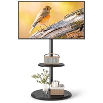 TAVR Furniture Mobile TV Stand with Hidden Wheels, Adjustable Height, Wooden Shelf, Fits 32-65 Inch TVs, Up to 88 lbs Load Capacity