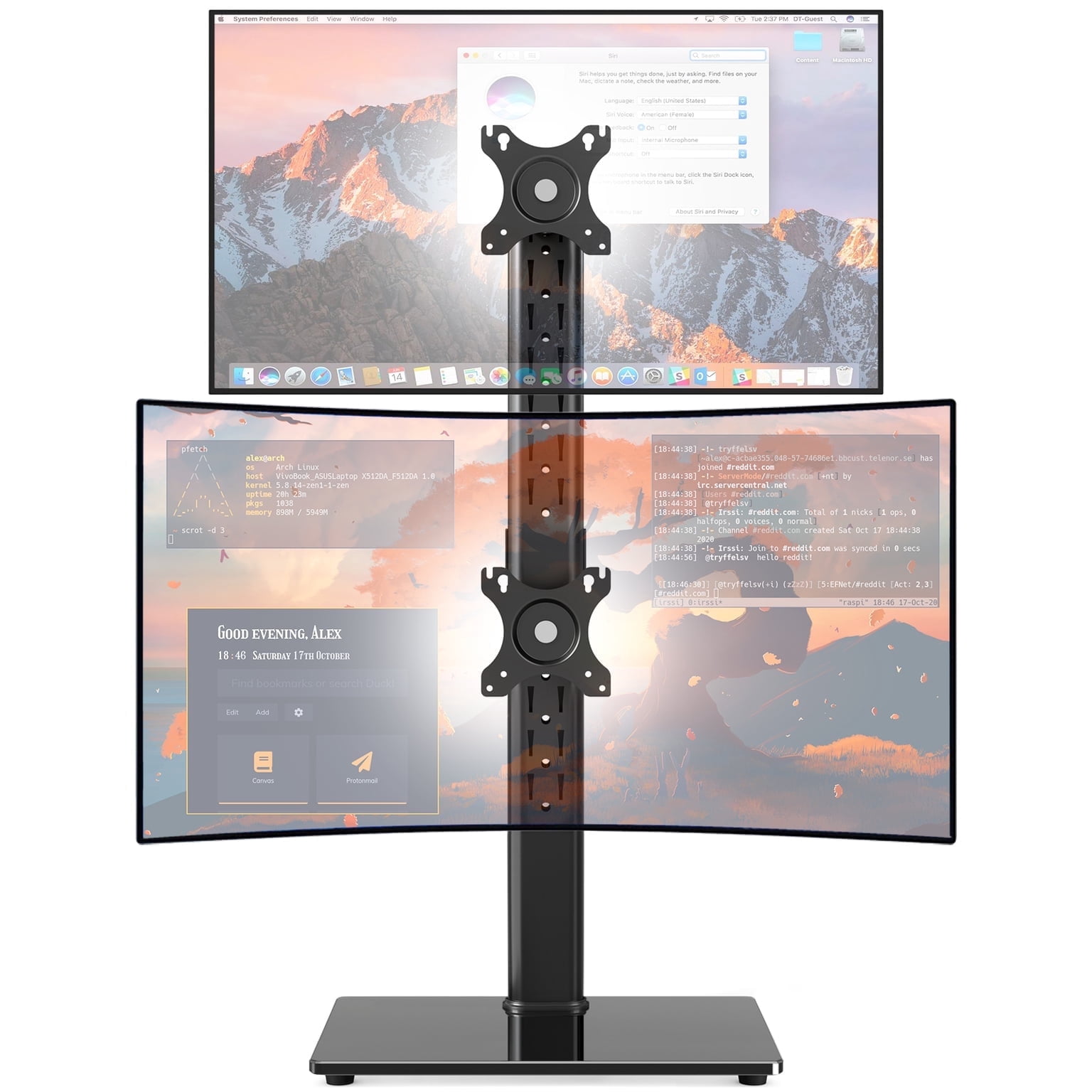 TAVR Furniture Table Top TV Stand Dual-Screen 360° Rotatable 13-38 inch for Flat/Curved Screens, 44 lbs Capacity with Cable Management