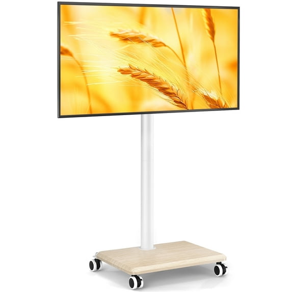 TAVR Furniture Corner TV Stand with Swivel Mount for 32-60 inch Screen, Rolling TV Stand Height Adjustable, White