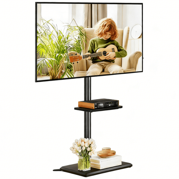 TAVR Furniture Universal Swivel TV Stand with Mount for 32-60 inch Screen, Floor TV Stand Height Adjustable for Living Room, Black