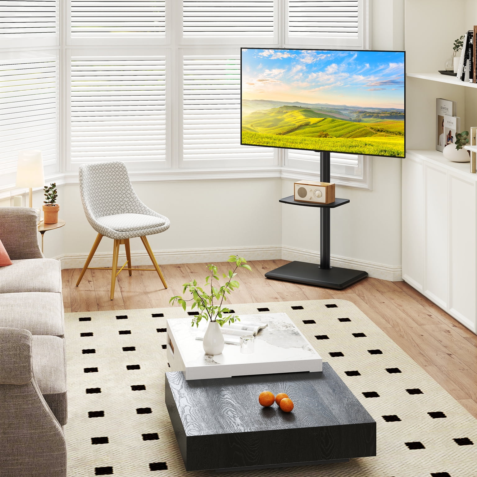 TAVR Furniture Universal Swivel TV Stand with Mount for 32-60 inch Screen, Floor TV Stand Height Adjustable for Living Room, Black