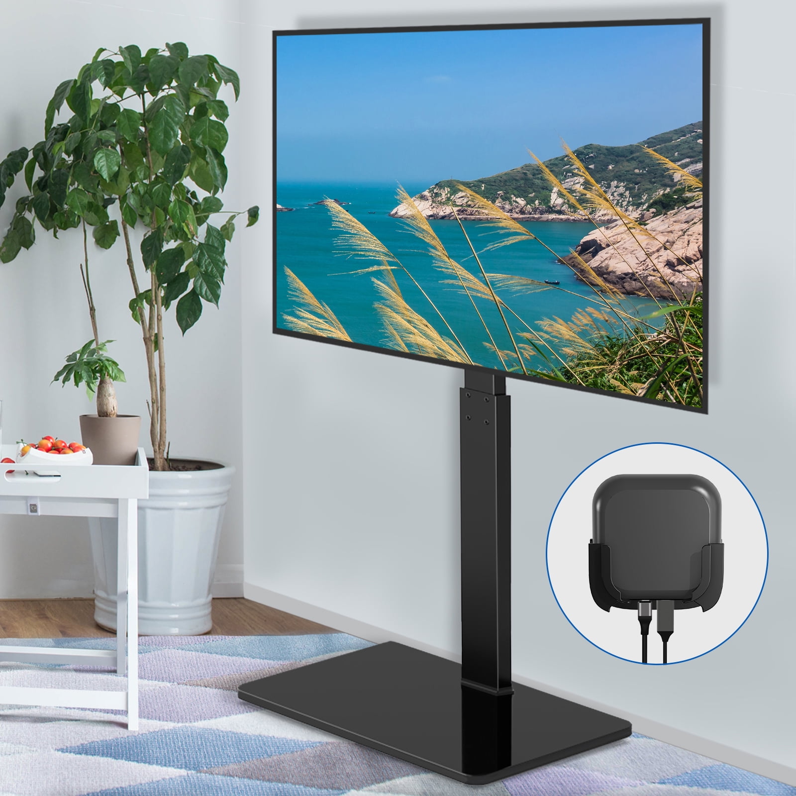 TAVR Modern Swivel Floor TV Stand Base for TVs up to 70 inch Black TV Mount 