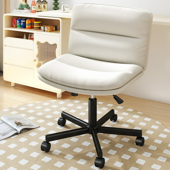 TAVR Furniture Office Desk Chairs with Wheels, Comfortable Thickened Cushion PU Leather Wide Computer Task Chair for Home, Office, White