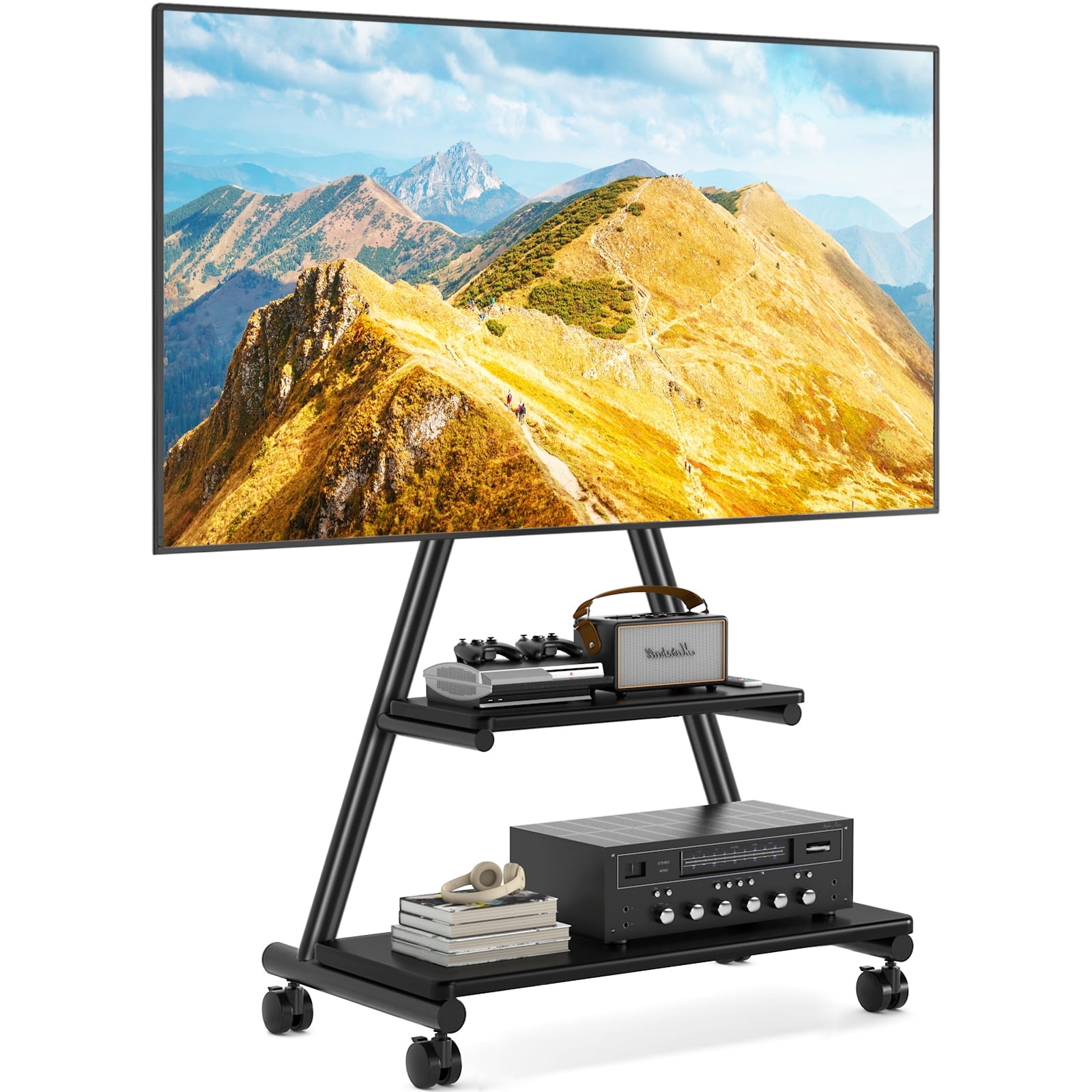 TAVR Furniture Universal Mobile TV Cart up to 80 inch TV, Rolling TV Stand on Wheels with Mount with Storage Shelf