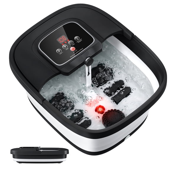 Tawom Collapsible Foot Spa with Heat, Muscle Roller, Bubble, Red Light, Temperature Control, Heated Foot Bath Massager with 8 Shiatsu Massage Rollers, Foot Soak Tub for Relaxation, Black