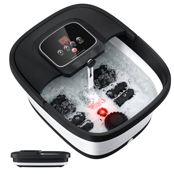 Tawom Collapsible Foot Spa with Heat,Temperature Control, Bubble, Red Light, Heated Foot Bath Massager with 8 Shiatsu Rollers, Foot Soak Tub for Relaxation, Black
