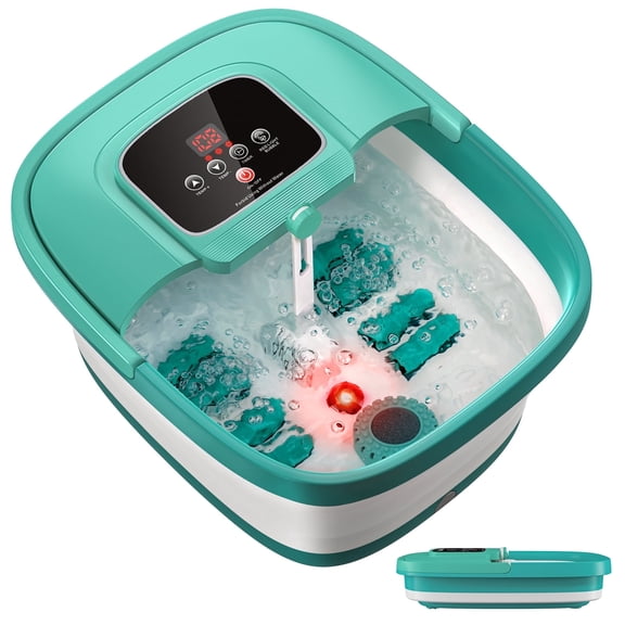 Tawom Collapsible Foot Spa with Heat,Temperature Control, Bubble, Red Light, Heated Foot Bath Massager with 8 Shiatsu Massage Rollers, Foot Soak Tub for Relaxation,Blue