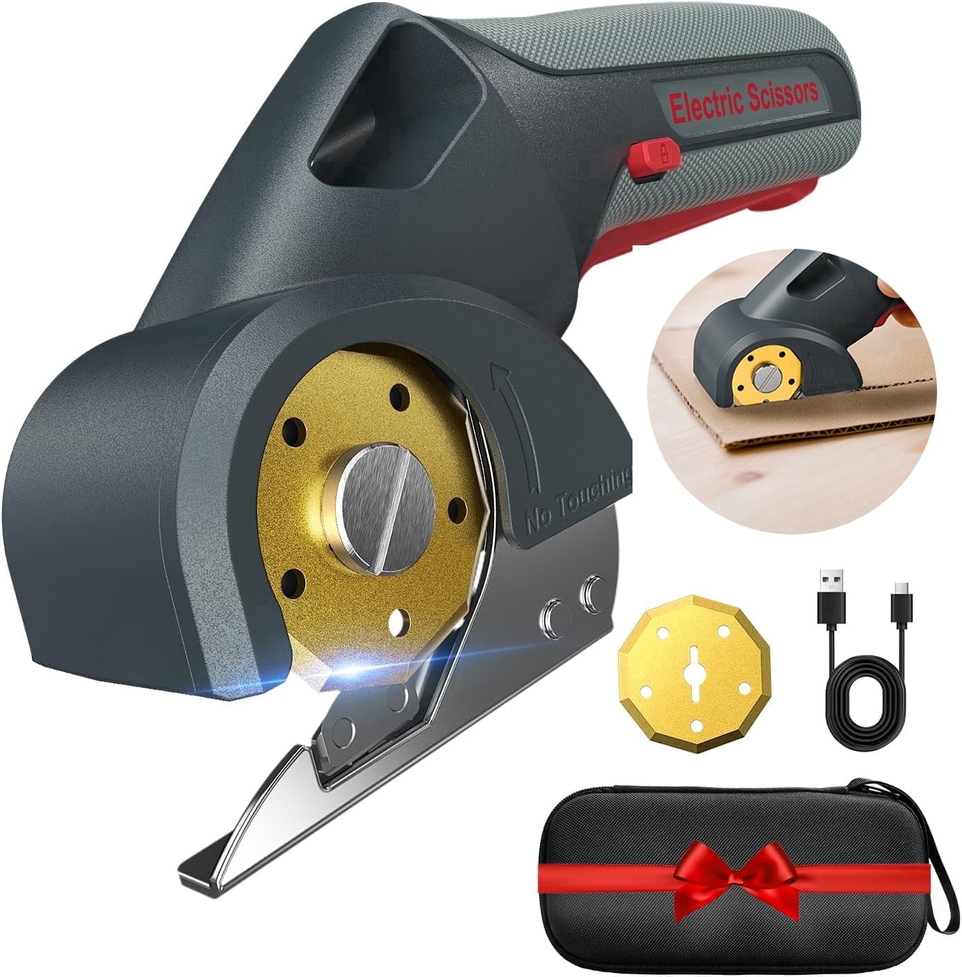 Tawom 4V Cardboard Cutter, Cordless Electric Cutting Tools with Safety Lock, 2 Titanium Rotary Blade, Rechargeable Electric Scissors for Fabric,Leather,Carpet,Box