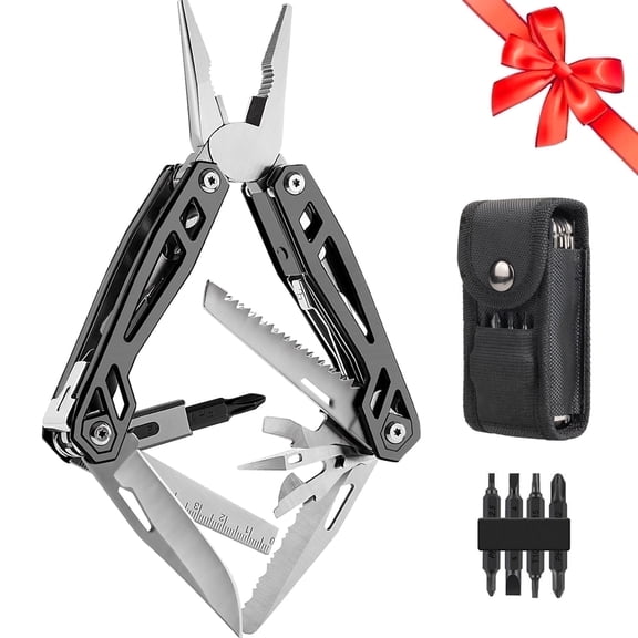TAWOM 21-in-1 Multitools Pocket Knife, Multi-Function Pliers, Self-Locking EDC Survival Gear with Pouch for Camping, Outdoor , Father's Day Gift for Men, Dad, Him, Gray