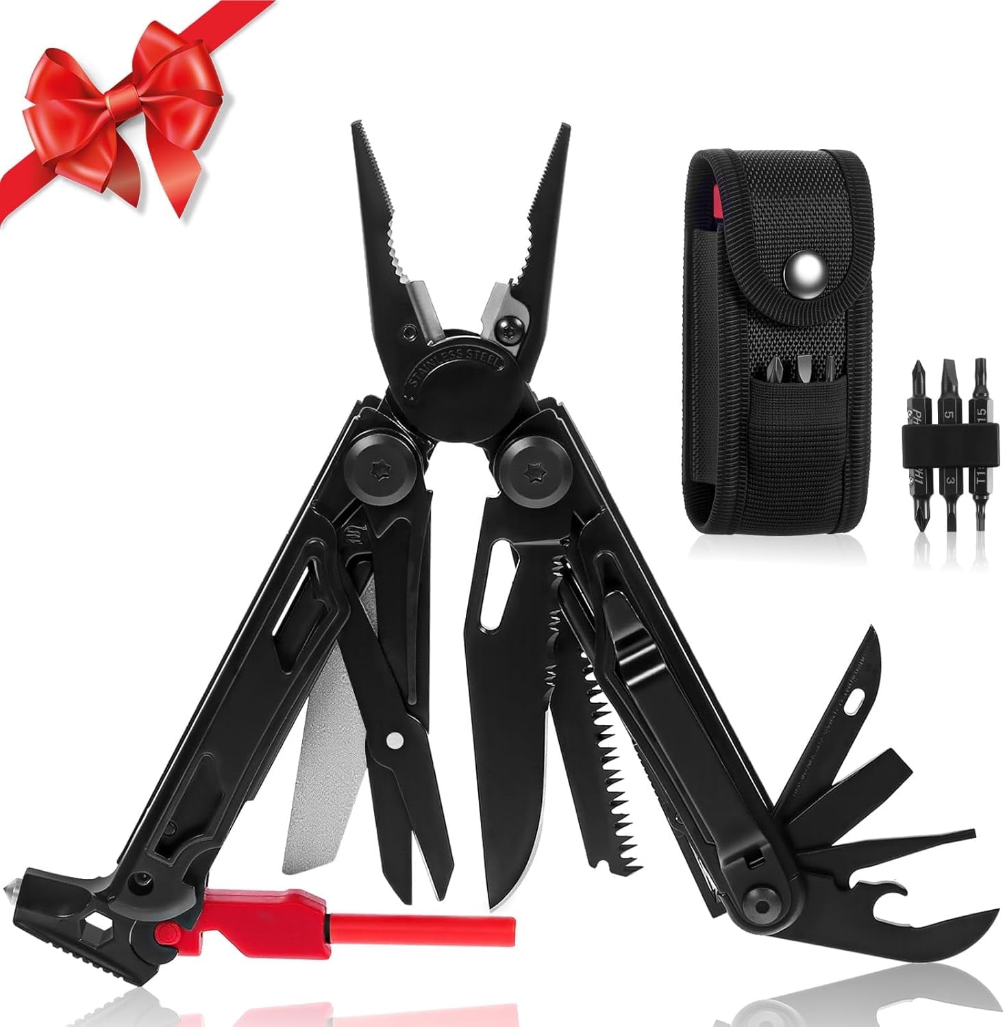 TAWOM Multitool Pocket Knife, 27-in-1 Stainless Steel Needle Nose Pliers with Screwdrivers, Self-Locking Multi tool EDC Gear with Sheath, Ideal for Survival, Outdoor, Camping