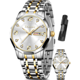 thumbnail image 1 of TAXAU Gold Sliver Mens Watches Diamond Watches For Men Big White Dial Watches Gold Sliver Stainless Steel Strap Watches Men Day Date Watches Waterproof Watches Dress Watches Business Casual Watches, 1 of 10