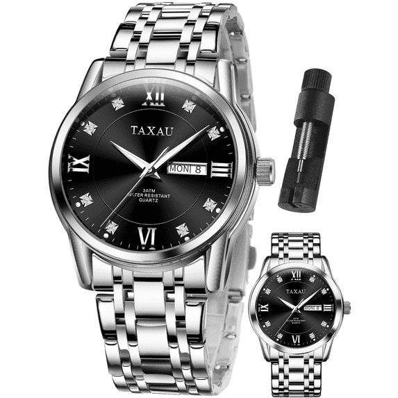 Tenax Watch TAXAU Mens Watches Day Date Watches For Men Large Black Face Watches ...