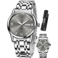 thumbnail image 1 of TAXAU Sliver Mens Watches Large Grey Dial Watches For Men Classic Stainless Steel Strap Watches Men Day Date Watches Mens Analog Quartz Watches Waterproof Men's Watches Roman Numerals Watches, 1 of 11