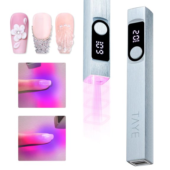 TAYE UV+LED Dual Light Source Mini UV Light for Gel Nails, LED Screen Handheld U V Nail Lamp 8X-Faster Cure, Red Ray Less Tanned Professional USB Nail Dryer for Home and Salon use (Blue) E22