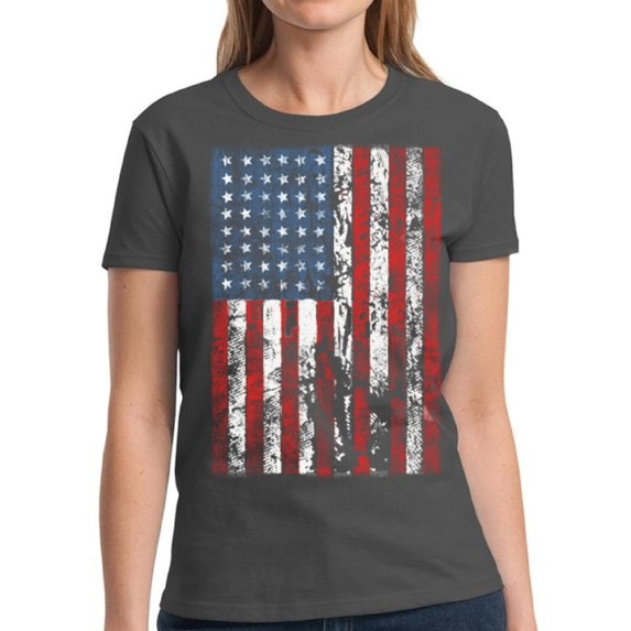 TAYGA LLC American Flag Distressed Women Shirt I'm American 4th of July T shirt for Her