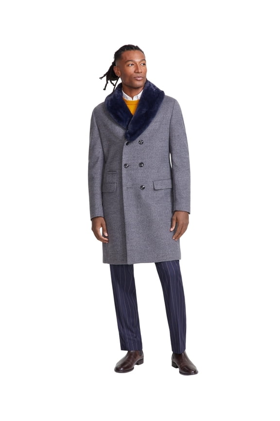 Mens Classic fit Double Breasted Overcoat Coat 40S Grey Solid
