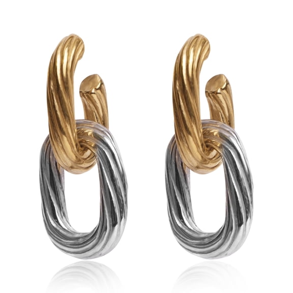 Jewels By Sunaina Taylor Earrings Two-Tone Hoop Earrings for Women, Stainless Steel with 18K Gold Plating, Oblong Link Design, 1.3 Inch Size