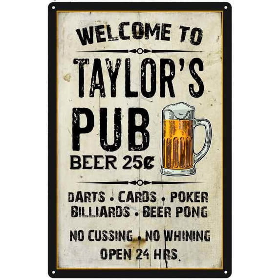 TAYLOR'S Pub Sign Vintage Man Cave Bar 8 x 12 High Gloss Metal 208120028425