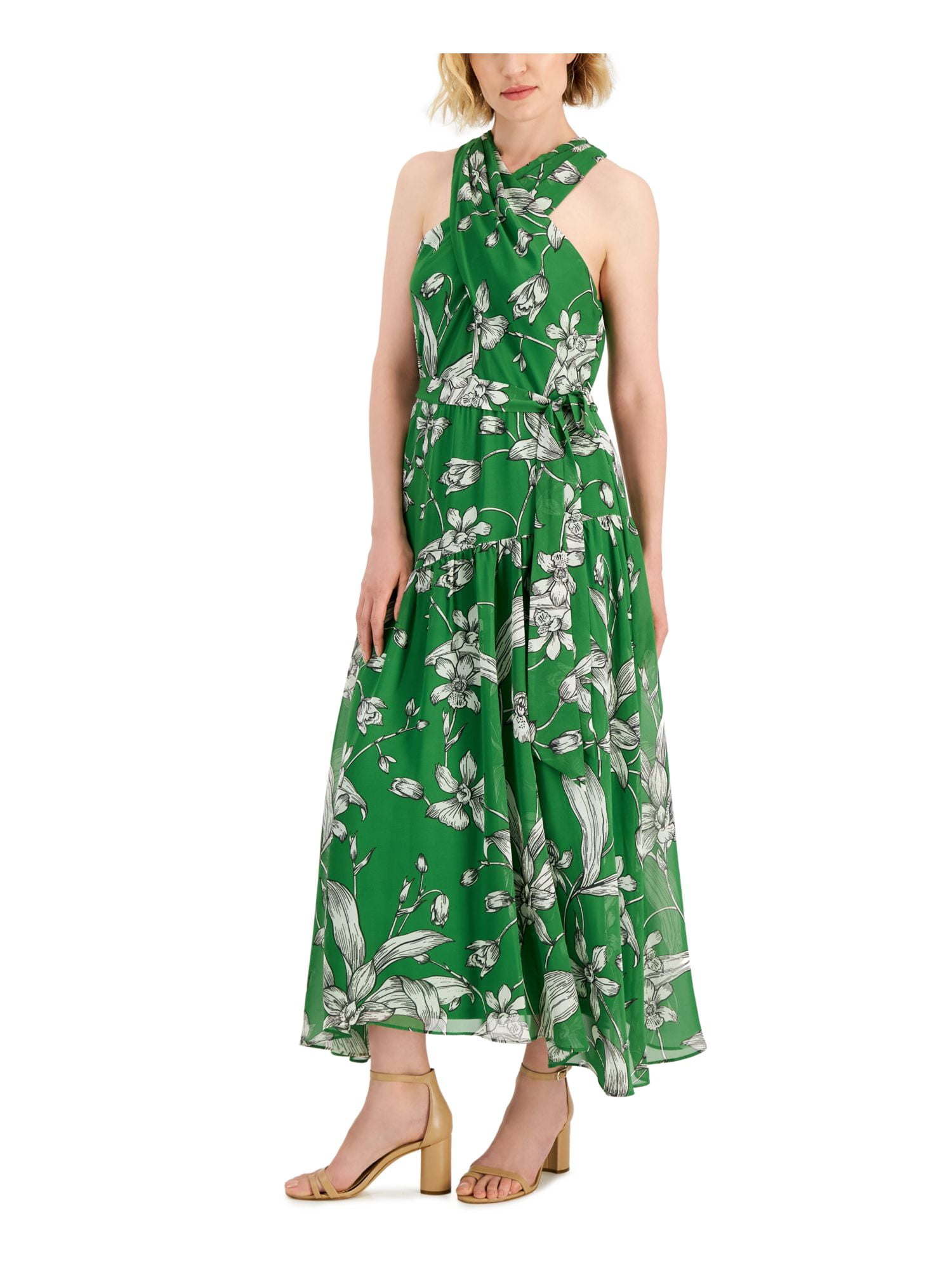 TAYLOR Womens Green Zippered Sheer Crisscross Self Tie Waist Lined Floral Sleeveless Halter Maxi Fit + Flare Dress 12 - Walmart.com TAYLOR Womens Green Zippered Sheer Crisscross Self Tie Waist Lined Floral Sleeveless Halter Maxi Fit + Flare Dress 12 - Walmart.com