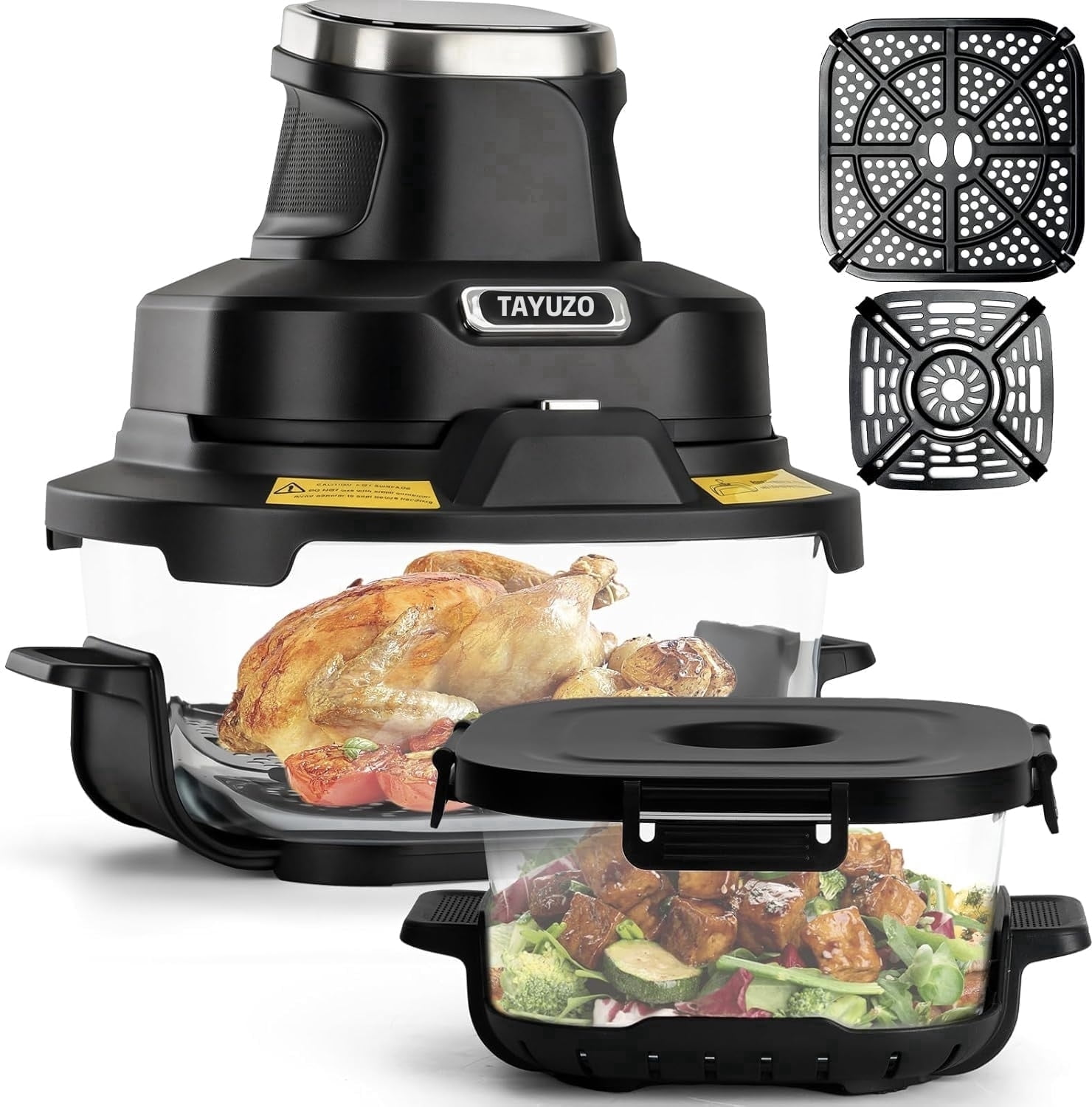 Tayuzo Glass Air Fryer Series 4-Quart 2-Basket Air Fryer, Black - Digital Display