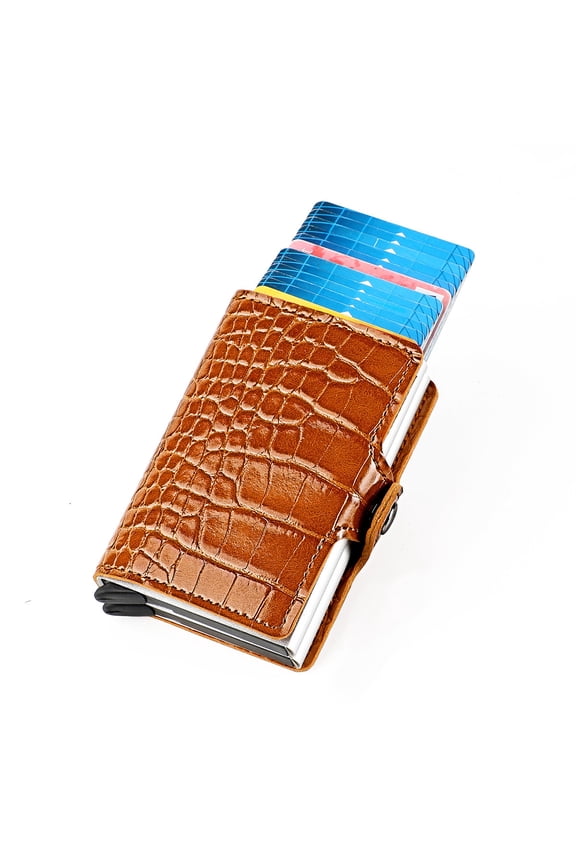 Anti theft brush aluminum alloy card bag, automatic bounce card RFID metal card box, double box anti magnetic wallet card clip
