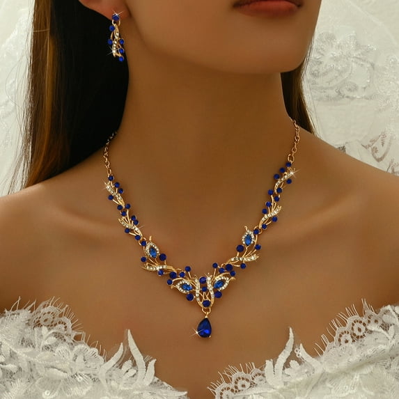 TAZAG Bridal Artificial Rhinestone Necklace and Earrings Set Women's Prom Alloy Jewelry Set