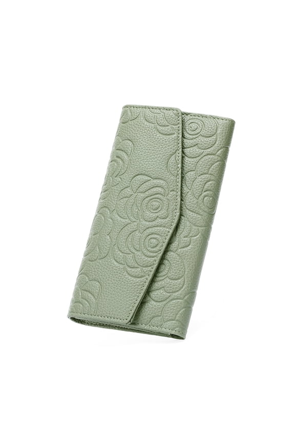 Camellia Long Tri-fold Women's Wallet Casual Soft Leather Clutch Large Capacity Mobile Phone Wallet Clutch