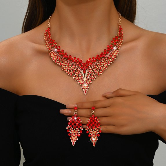TAZAG European and American style exaggerated retro style exquisite design necklace and earrings set suitable for banquets, wedding banquets and parties