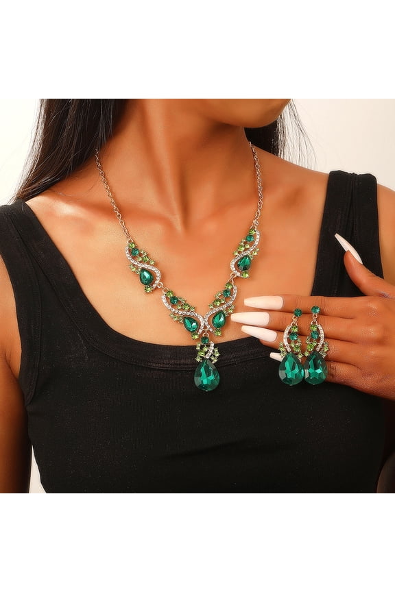 Exaggerated Banquet Emerald Necklace Earrings Set Women's High-end Retro Jewelry
