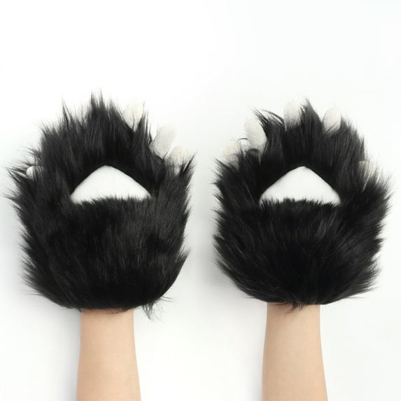 TAZAG Faux plush furry cat claw gloves, fox animal gloves, adult Halloween costume accessories