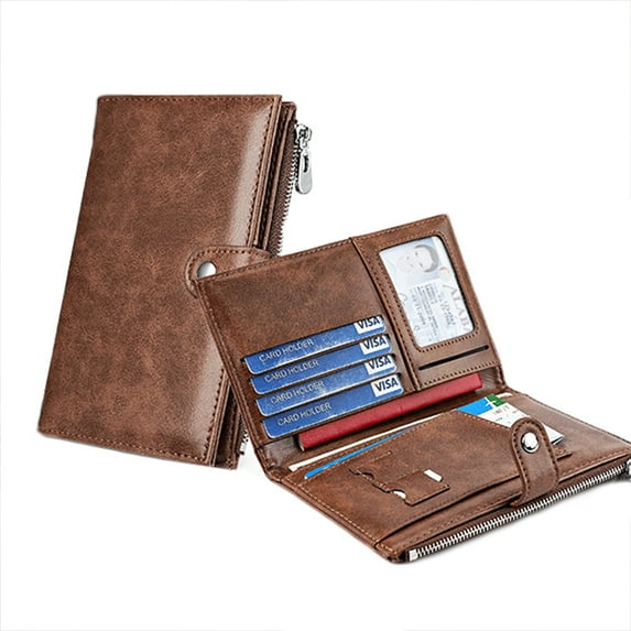 TAZAG Long wallet with multiple card slots, RFID anti-demagnetization card holder, zipper wallet for passport