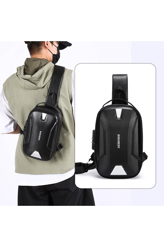 Men's Chest Bag Motorcycle Style Anti-theft Code Lock Shoulder Bag Trendy and Fashionable Water-Repellent Hard Shell Crossbody Bag