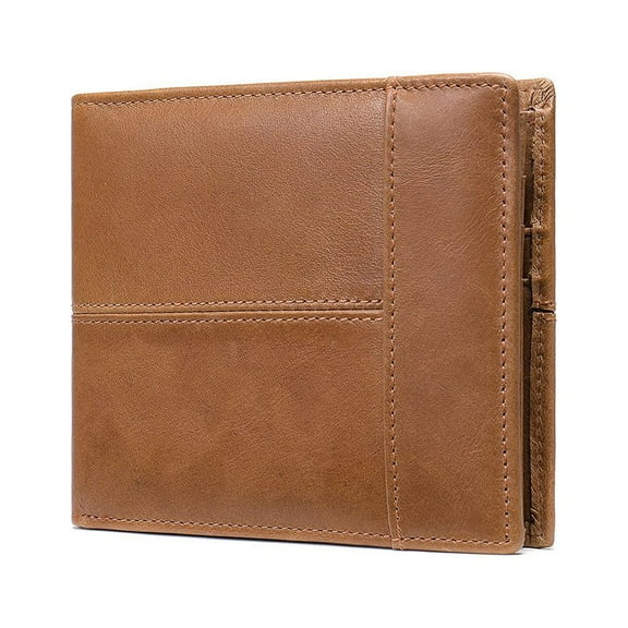 TAZAG Men's Genuine Leather Simple Bi-fold Wallet Anti-theft RFID Card Holder