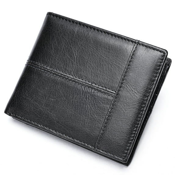 TAZAG Men's Genuine Leather Simple Bi-fold Wallet Anti-theft RFID Card Holder