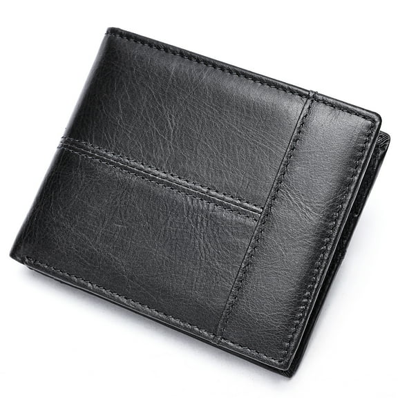 TAZAG Men's Genuine Leather Simple Bi-fold Wallet Anti-theft RFID Card Holder