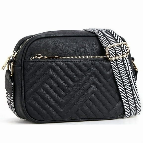 TAZAG Quilted Crossbody Bags for Women Vegan Leather Purses Small Shoulder Handbags with Wide Strap