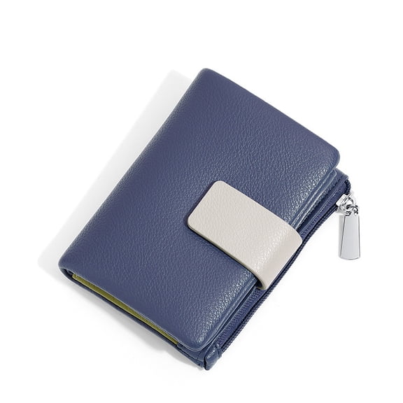 TAZAG Women's Leather Wallet Two-fold Multi-Card Business Card Storage Short Silver Bag,Blue