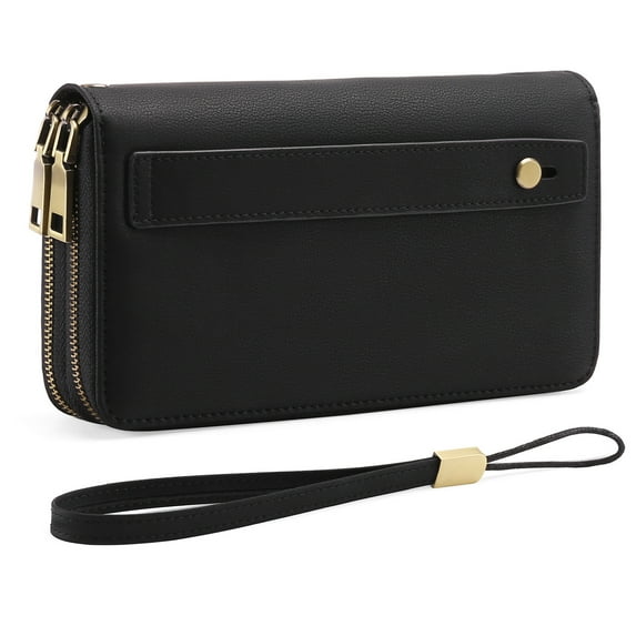 TAZAG Women's Long Wallet Double Zipper Phone Clutch RFID Blocking Plain Leather Wristlet Wallet Large Capacity Multi-Card Slot Credit Card Holder