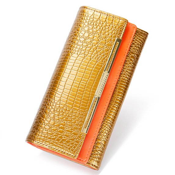 TAZAG Women's Long Wallet Genuine Leather Wallet Multiple Card Slots Large Capacity Zipper Mobile Wallet