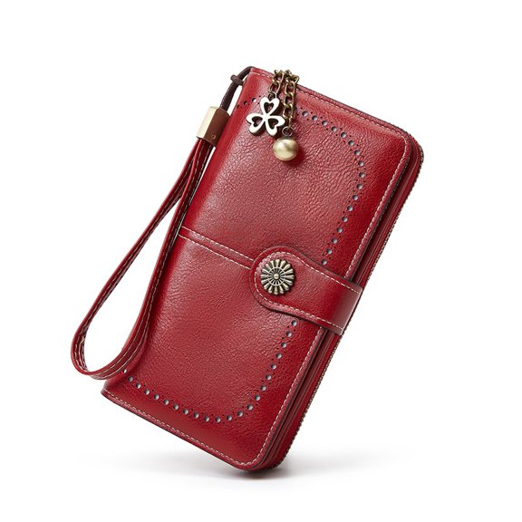 TAZAG Women's Long Wallet Tri-fold Zipper Mobile Phone Bag Large Capacity PU Leather Clutch