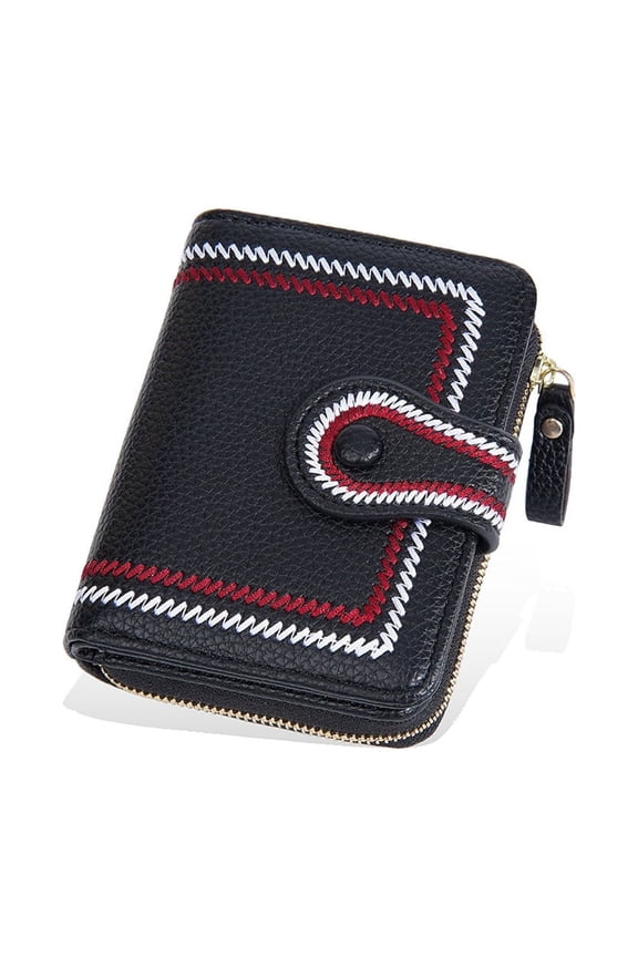 Women's Short Wallet Buckle Zipper Coin Purse Embroidered Organ Card Holder