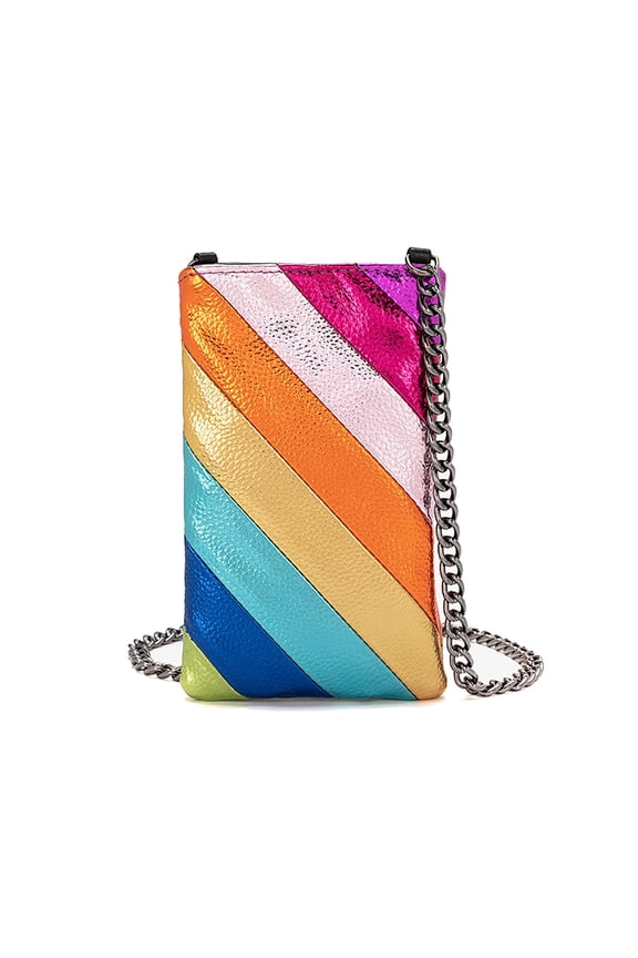 Women's Small Cell Phone Crossbody Bag Rainbow Color Chain Shoulder Bag