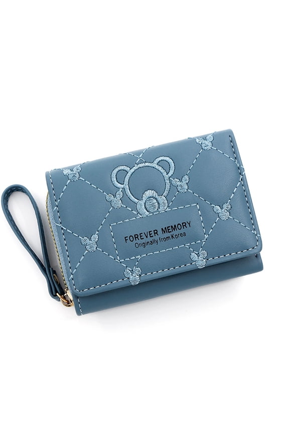 Women's Wallet Fashion Simple Embroidered Short Wallet Tri-fold Bag Coin Purse Multiple Card Slots