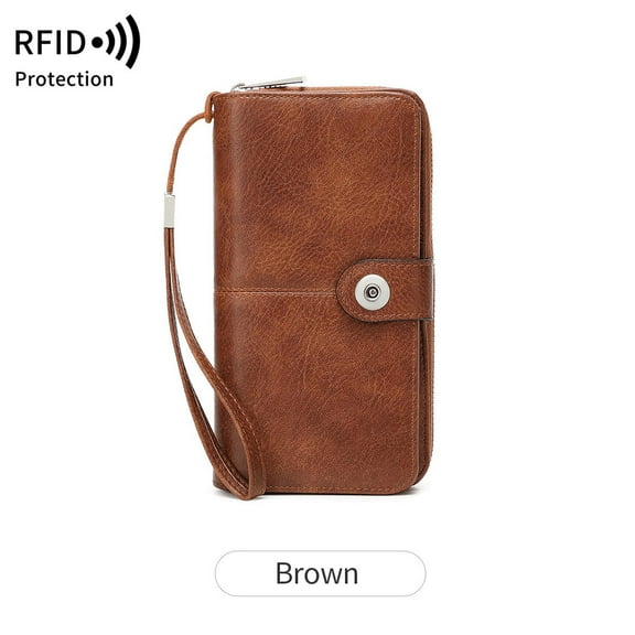 TAZAG Women's Wallet RFID Multi-card Zipper Buckle Wallet European and American Retro Large Capacity Long Wallet