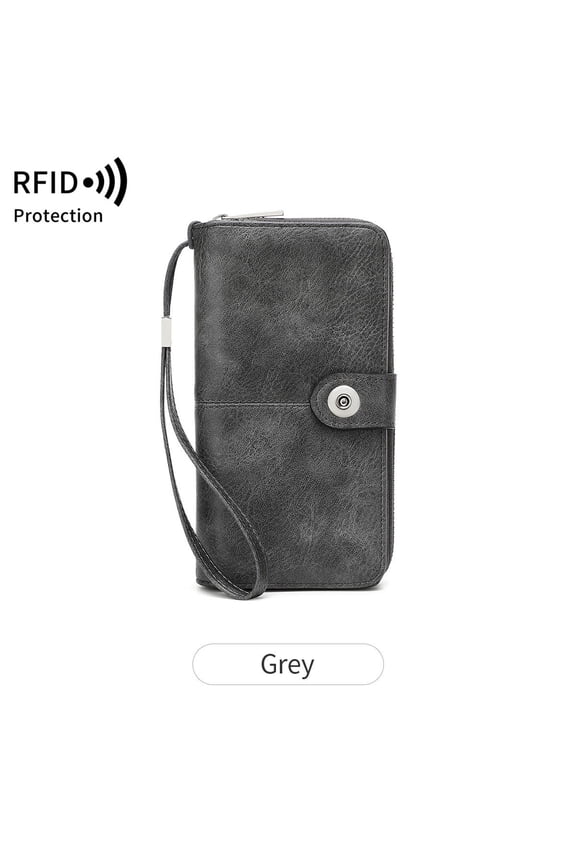 Women's Wallet RFID Multi-card Zipper Buckle Wallet European and American Retro Large Capacity Long Wallet